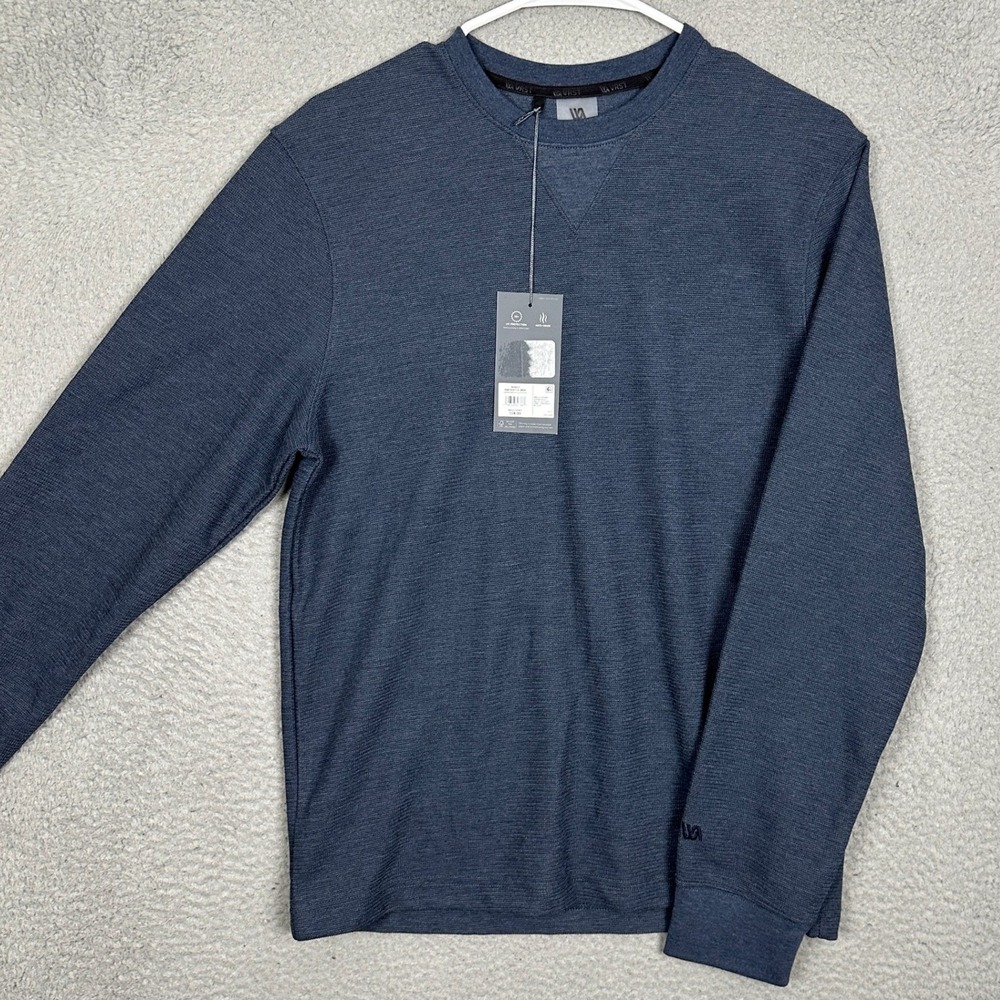 NEW VRST Sweatshirt Mens Small RR Waffle Crew Dark Blue Pullover Long Sleeve